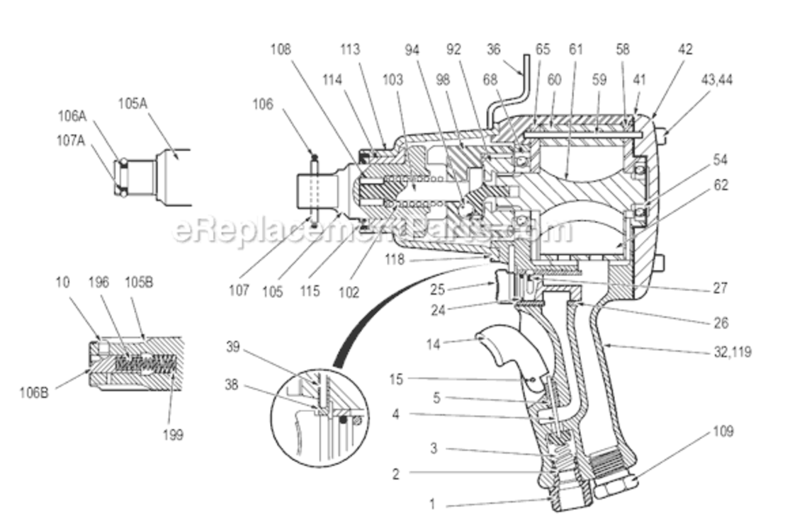 Page A Diagram and Parts List for CP6060 T024059 Chicago Pneumatic Wrench
